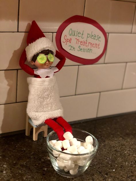 Elf taking a bubble bath with Marshmallows