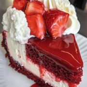 Red Velvet Strawberry Cheesecake slice