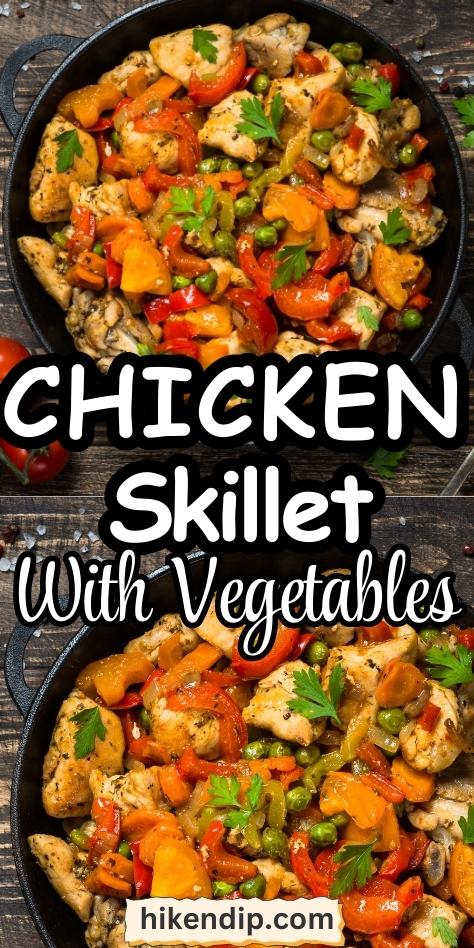 chicken skillet with vegetables collage