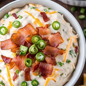 million dollar crack dip in a bowl with bacon and cheese