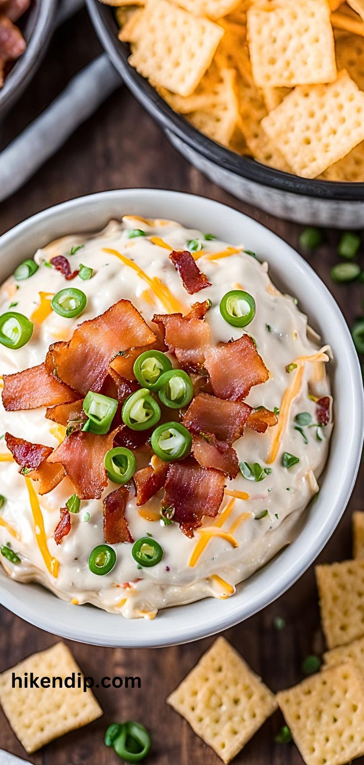 million dollar crack dip in a bowl with bacon and cheese