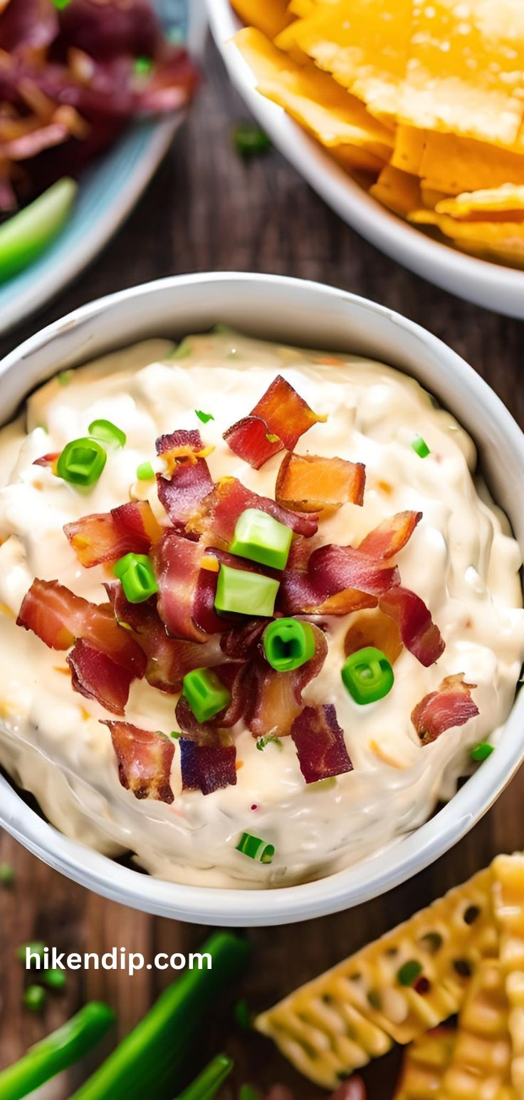 million dollar crack dip in a bowl with bacon and cheese