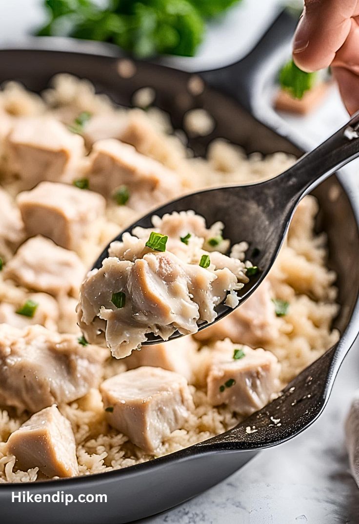 parmesan chicken and rice in a black skillet