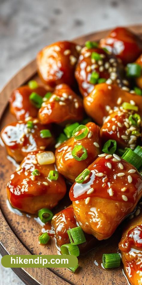 crispy honey garlic chicken in a pan with sesame seeds