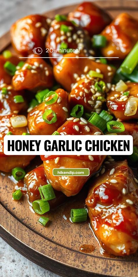 crispy honey garlic chicken with sesame seeds and green onions